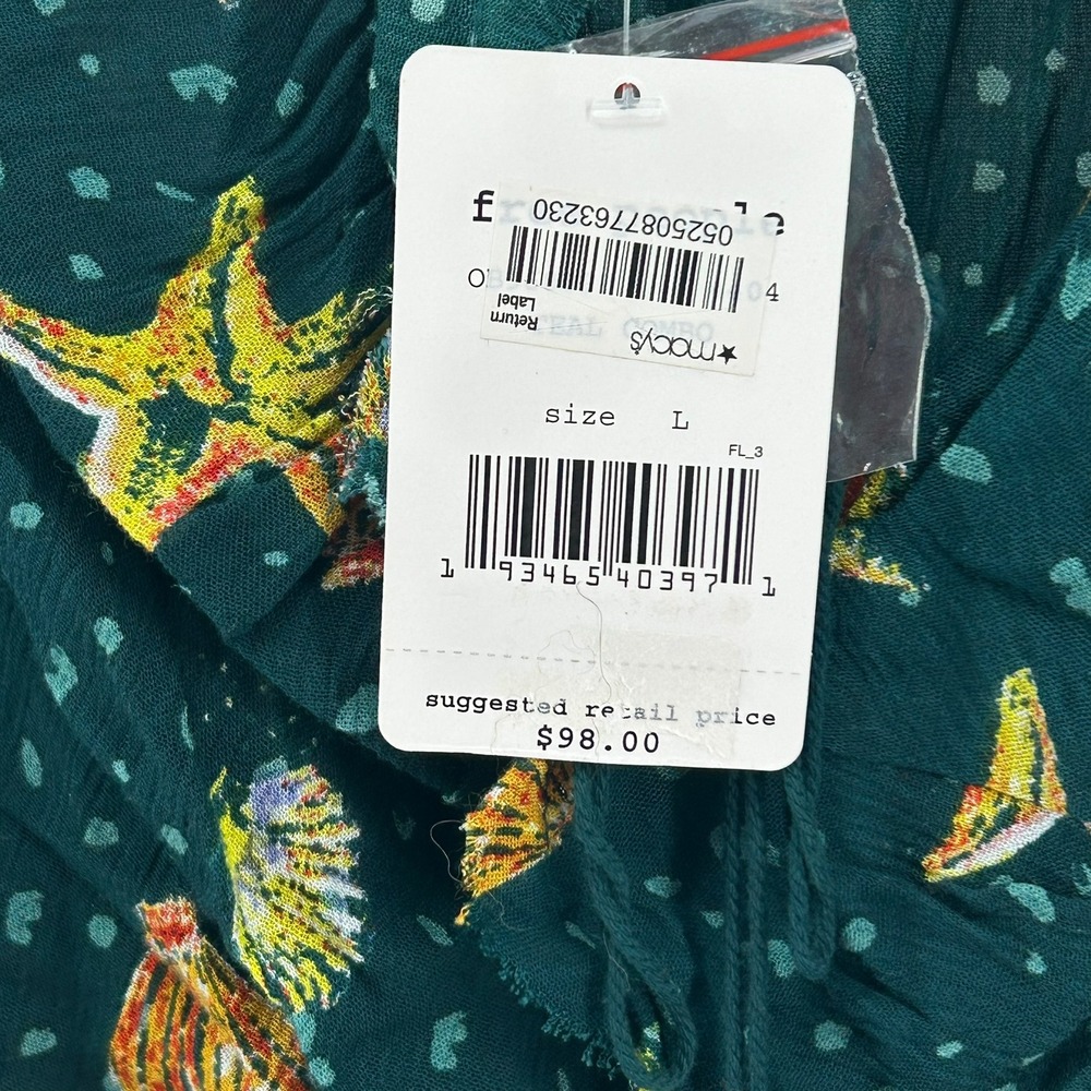 Free People Endless Summer Teal Green Seashell Print Halter Mini Dress Nwt Sz L - Picture 4 of 6